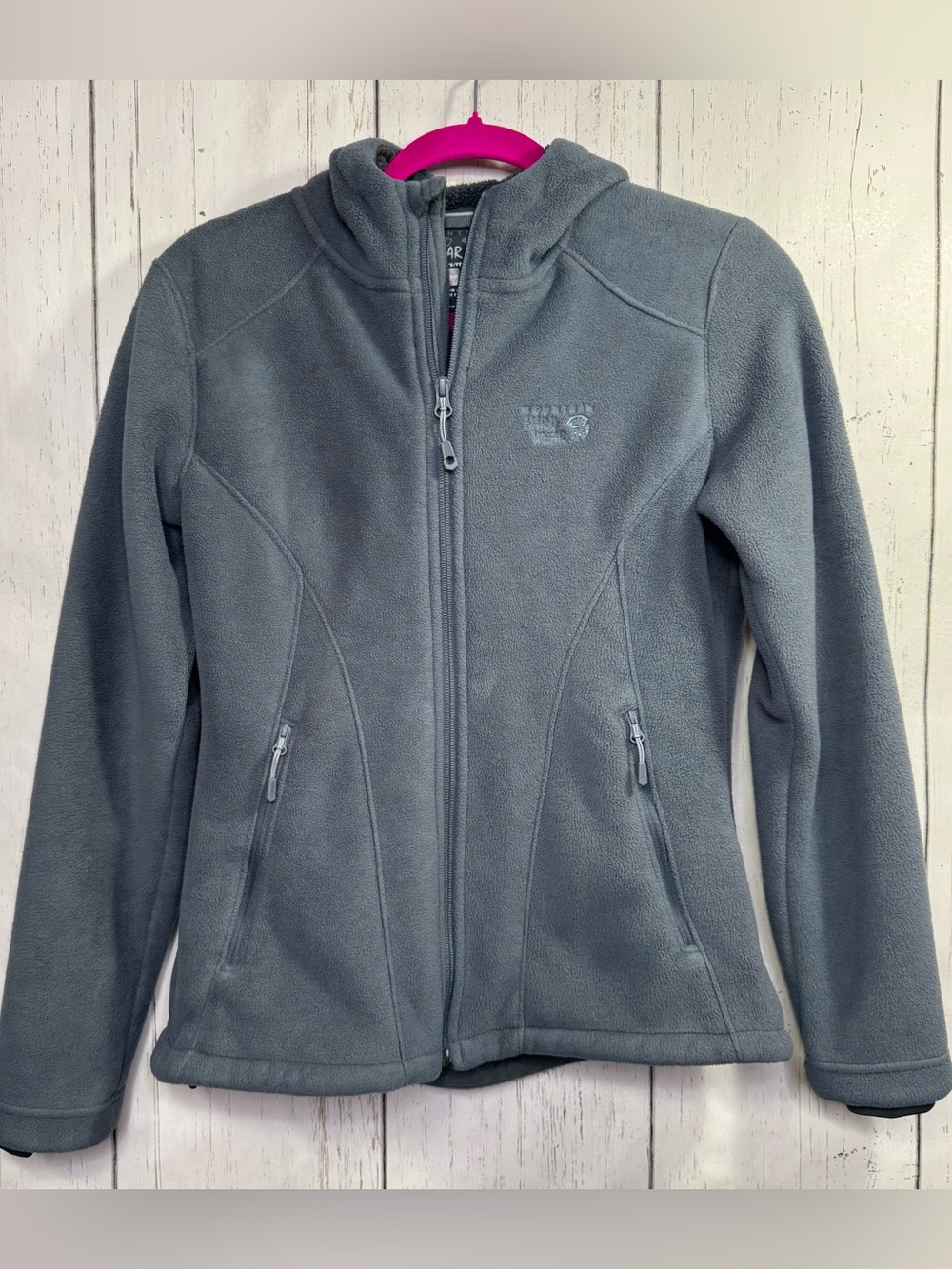 Mountain Hardwear Gray Fleece Hooded Jacket S Full Zip Outdoor Hiking Granola
